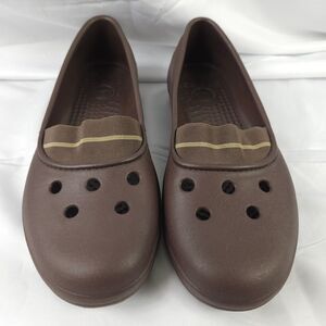 Crocs Womens 8 Brown Juneau Ballet Flats with Elastic Band Loafers Comfort Shoes